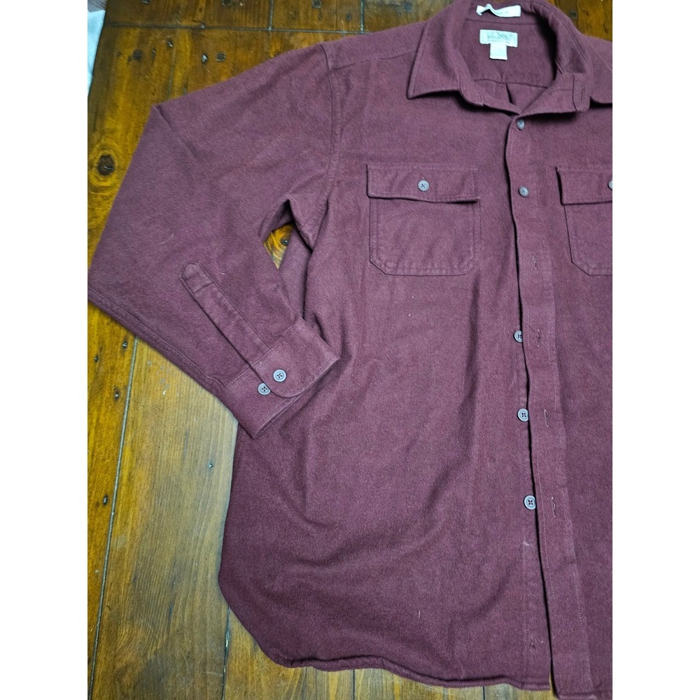 L.L. Bean Chamois Cloth Shirt Mens XL Regular Fit Burgundy Button Up Flannel - Picture 4 of 7